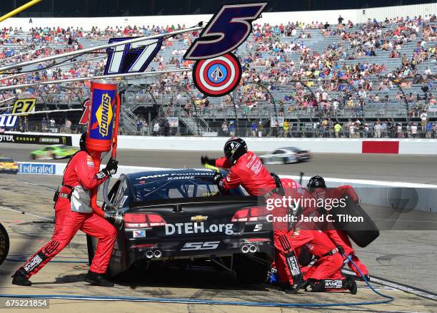 Kasey Kahne, driver of the AARP Drive to End Hunger Chevrolet, pits during the Monster Energy NASCAR Cup Series Toyota Owners 400 at Richmond...