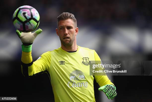 Maarten Stekelenburg of Everton in action during the Premier League match between Everton and Chelsea at Goodison Park on April 30, 2017 in...