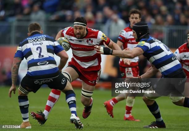 Jeremy Thrush of Gloucester charges upfield during the Aviva Premiership match between Bath and Gloucester at the Recreation Ground on April 30, 2017...
