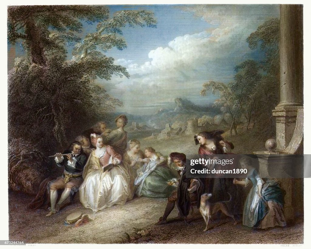 フルート奏者 c.1720 と祭日 Champetre