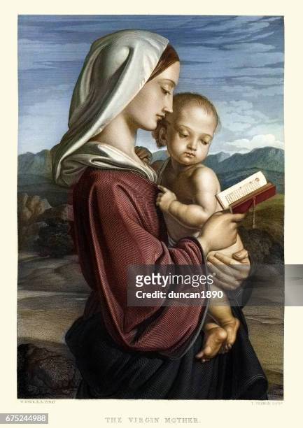 illustrazioni stock, clip art, cartoni animati e icone di tendenza di the virgin mother di william dyce - madonna portraits