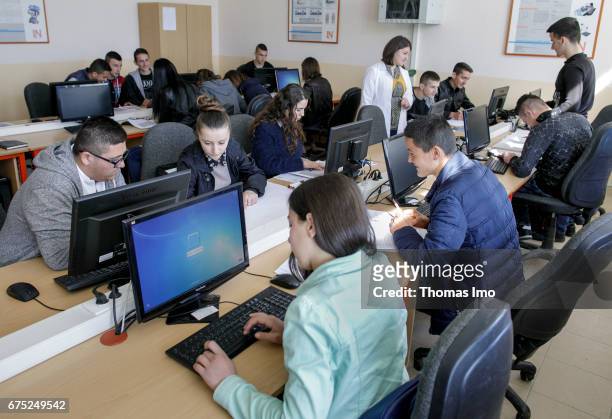 Kamza, Albania IT training of teenagers in a vocational school in Kamza, Albania on March 28, 2017 in Kamza, Albania.