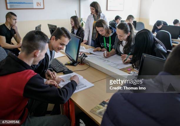 Kamza, Albania IT training of teenagers in a vocational school in Kamza, Albania on March 28, 2017 in Kamza, Albania.