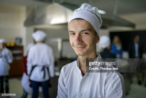 Kamza, Albania Portrait of a trainee as a cook in a vocational school in Kamza, Albania on March 28, 2017 in Kamza, Albania.