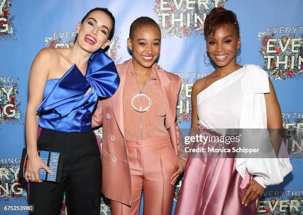 Actors Ana de la Reguera, Amandla Stenberg and Anika Noni Rose attend the "Everything, Everything" New York Screening at The Metrograph on April 30,...