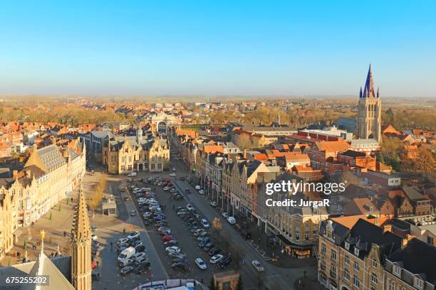 de stad ieper in belgië luchtfoto - belgium aerial stockfoto's en -beelden