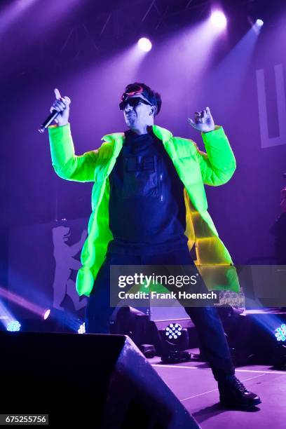 German rapper Ufuk Bayraktar aka Ufo361 performs live on stage during a concert at the Huxleys on April 30, 2017 in Berlin, Germany.