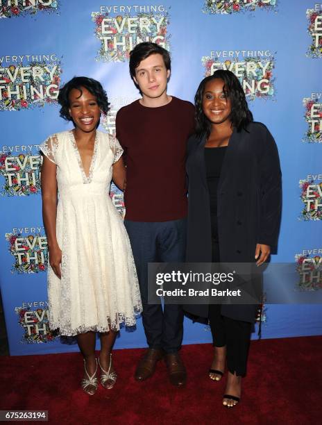 Writer Nicola Yoon, Nick Robinson and Stella Meghie attend the "Everything, Everything" New York Screening at The Metrograph on April 30, 2017 in New...