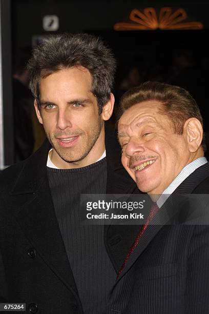 Actor Ben Stiller and his dad Jerry Stiller arrive at the premiere of The Independent December 4, 2001 in West Hollywood, CA.