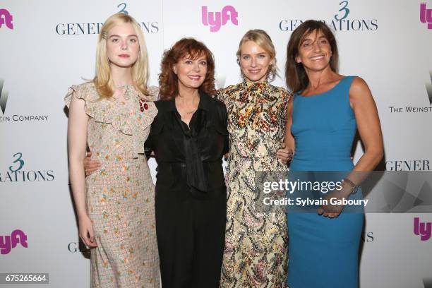 Elle Fanning, Susan Sarandon, Naomi Watts and Gaby Dellal attend The Weinstein Company and Lyft host a special screening of "3 Generations" on April...