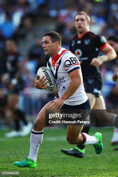 Michael Gordon of the Roosters makes a break during the round nine NRL match between the New Zealand Warriors and the Sydney Roosters at Mt Smart...