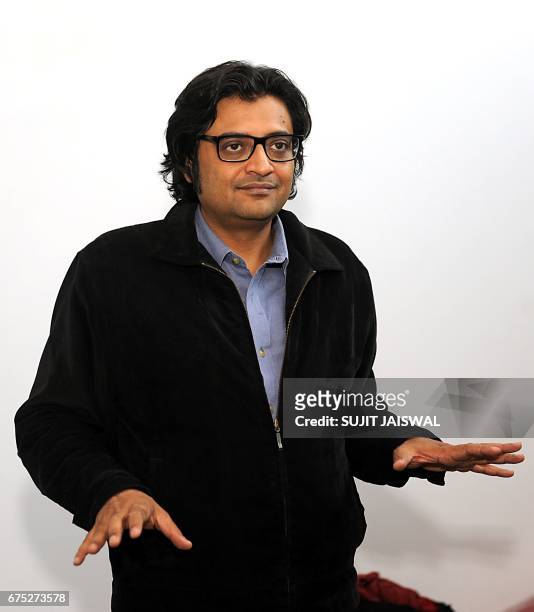 In this photograph taken on April 26 Indian television journalist Arnab Goswami poses during an interview with AFP in Mumbai. Arnab Goswami, India's...