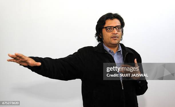 In this photograph taken on April 26 Indian television journalist Arnab Goswami poses during an interview with AFP in Mumbai. Arnab Goswami, India's...