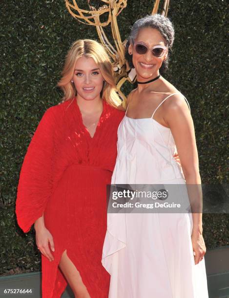 Daphne Oz and Carla Hall arrive at the 44th Annual Daytime Emmy Awards at Pasadena Civic Auditorium on April 30, 2017 in Pasadena, California.