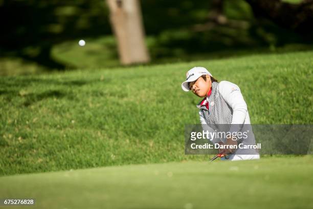 Haru Nomura of Japan plays her third shot at the 16h hole during the final round of the Volunteers of America North Texas Shootout at Las Colinas...