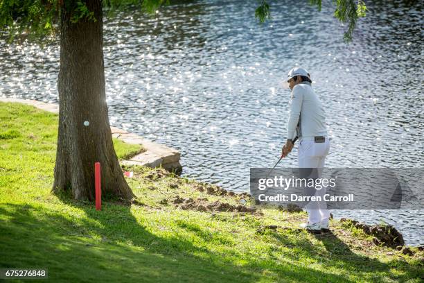 Haru Nomura of Japan plays her third shot at the 17th hole during the final round of the Volunteers of America North Texas Shootout at Las Colinas...