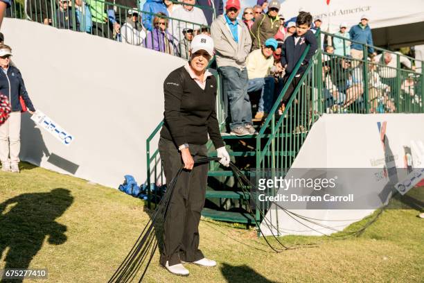 Cristie Kerr of the United States prepapres to play her third shot at the eighteenth hole during a final round playoff at the Volunteers of America...