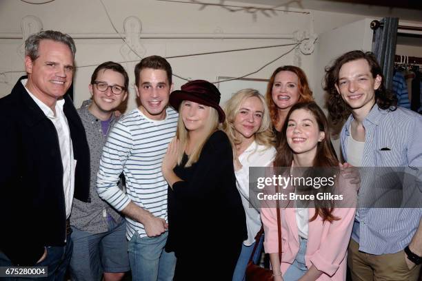 The cast Michael Park, Will Roland, Ben Platt , Barbra Streisand, Rachel Bay Jones, Jennifer Laura Thompson, Laura Dreyfuss and Mike Faist pose...