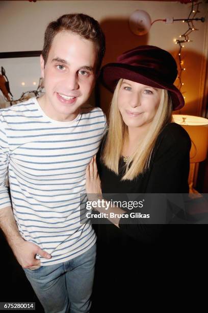 Ben Platt and Barbra Streisand pose backstage at the hit musical "Dear Evan Hansen" on Broadway at The Music Box Theatre on April 30, 2017 in New...