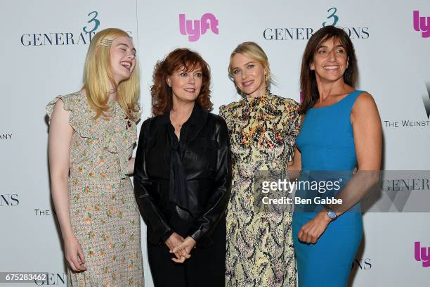Actresses Elle Fanning, Susan Sarandon, Naomi Watts and director Gaby Dellal attend a special screening of '3 Generations' hosted by The Weinstein...
