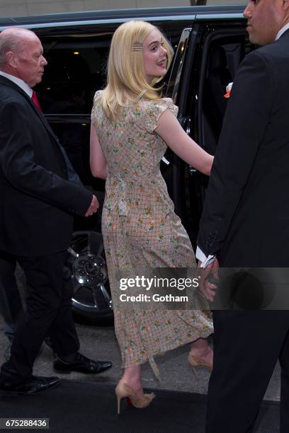 Actress Elle Fanning is seen in the Upper East Side on April 30, 2017 in New York City.