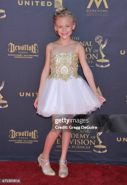 Actress Alyvia Alyn Lind arrives at the 44th Annual Daytime Emmy Awards at Pasadena Civic Auditorium on April 30, 2017 in Pasadena, California.