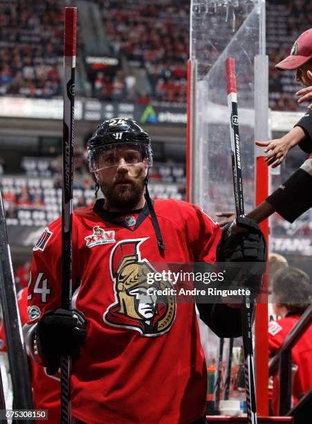 Viktor Stalberg of the Ottawa Senators leaves the ice after warmup prior to playing the New York Rangers in Game Two of the Eastern Conference Second...