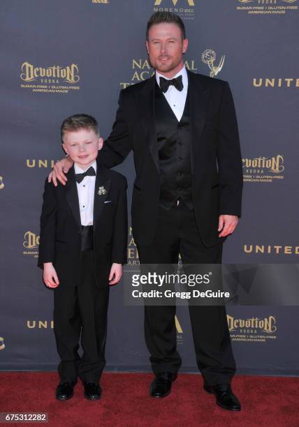 Actor Jacob Young and son Luke Wayne Young arrive at the 44th Annual Daytime Emmy Awards at Pasadena Civic Auditorium on April 30, 2017 in Pasadena,...