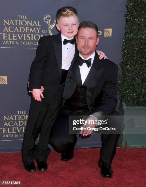 Actor Jacob Young and son Luke Wayne Young arrive at the 44th Annual Daytime Emmy Awards at Pasadena Civic Auditorium on April 30, 2017 in Pasadena,...