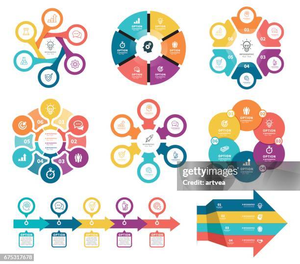 ilustraciones, imágenes clip art, dibujos animados e iconos de stock de diagramas de negocios con 6 pasos. - diagrama circular