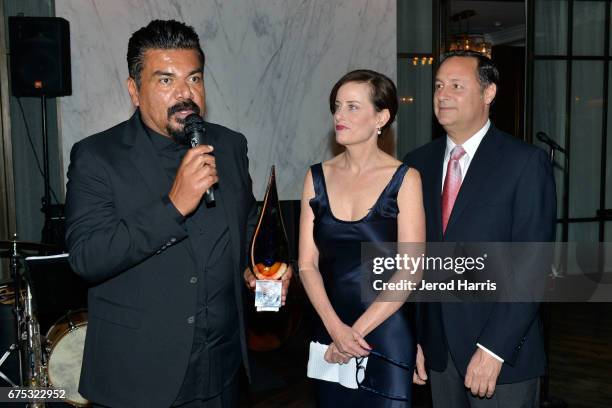 George Lopez, Stacey Kohl and Larry Kohl attend the George Lopez Foundation 10th Anniversary Celebration Party at Baltaire on April 30, 2017 in Los...