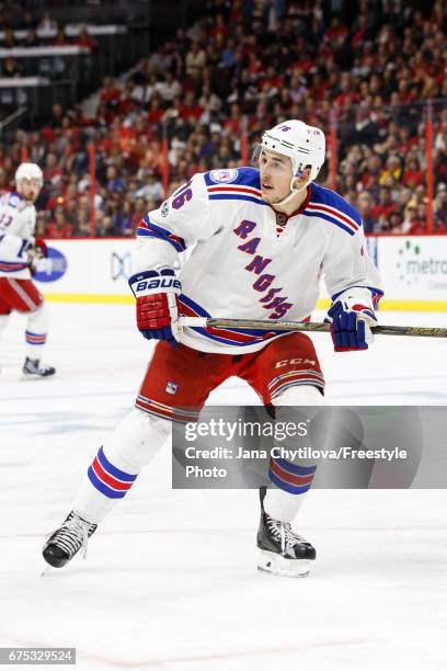 Brady Skjei of the New York Rangers skates against the Ottawa Senators in Game Two of the Eastern Conference Second Round during the 2017 NHL Stanley...