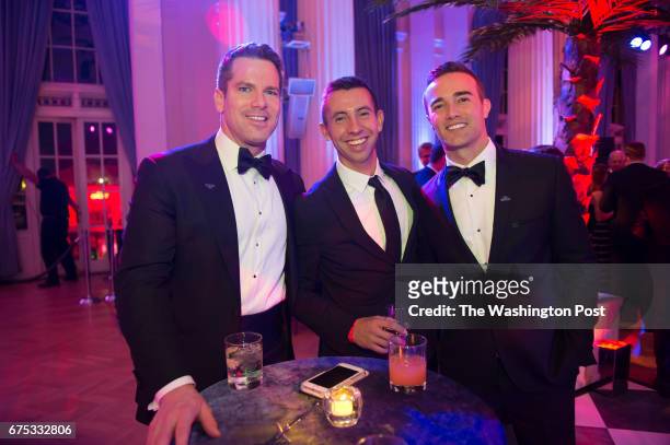Left to right - Thomas Roberts, MSNBC host, Jordan Frasier, NBC News and Patrick Abner, Thomas' husband at the Comcast NBCUniversal NBC News and...