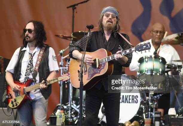Mike Campbell, Tom Petty, and Steve Ferrone of Tom Petty and The Heartbreakers perform during the 2017 New Orleans Jazz & Heritage Festival at Fair...
