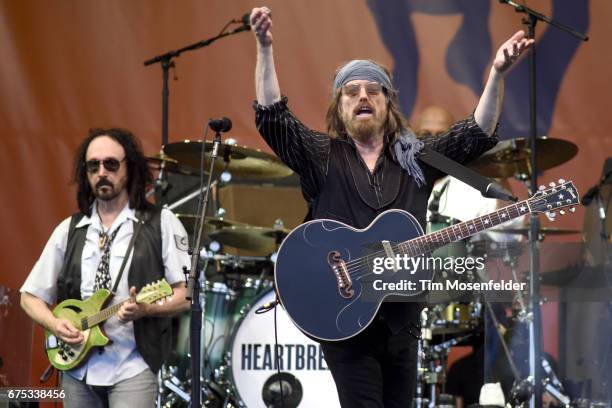 Mike Campbell and Tom Petty of Tom Petty and The Heartbreakers perform during the 2017 New Orleans Jazz & Heritage Festival at Fair Grounds Race...