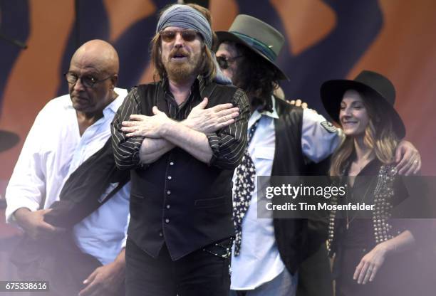 Steve Ferrone, Tom Petty, and Mike Campbell of Tom Petty and The Heartbreakers perform during the 2017 New Orleans Jazz & Heritage Festival at Fair...