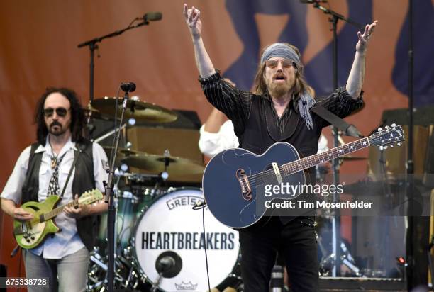 Mike Campbell and Tom Petty of Tom Petty and The Heartbreakers perform during the 2017 New Orleans Jazz & Heritage Festival at Fair Grounds Race...