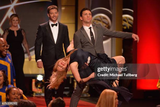 Harry Connick Jr., Marci Miller and Billy Flynn perform at the 44th annual Daytime Emmy Awards at Pasadena Civic Auditorium on April 30, 2017 in...