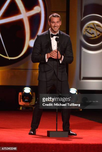 Brandon McMillan speaks at the 44th annual Daytime Emmy Awards at Pasadena Civic Auditorium on April 30, 2017 in Pasadena, California.