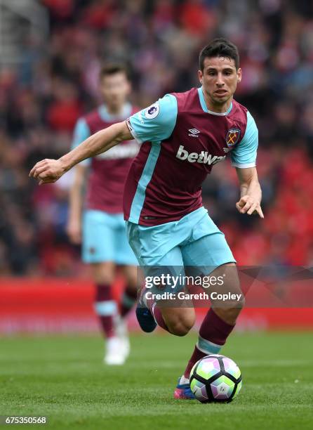 Jonathan Calleri of West Ham during the Premier League match between Stoke City and West Ham United at Bet365 Stadium on April 29, 2017 in Stoke on...