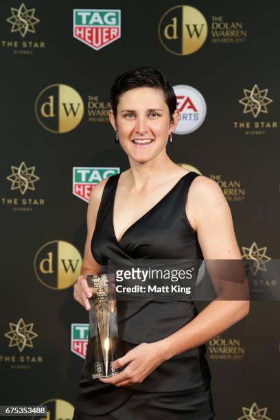 Kate Jacewicz poses with the W-League Referee of the Year award during the FFA Dolan Warren Awards at The Star on May 1, 2017 in Sydney, Australia.