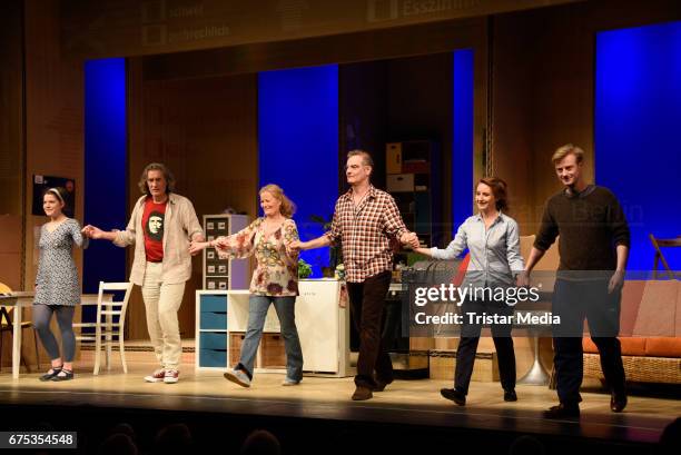 Annalena Mueller, Winfried Glatzeder, Luise Schubert, Claudia Rieschel and Eric Bouwen during the 'Wir sind die Neuen' Premiere at Kudamm on April...