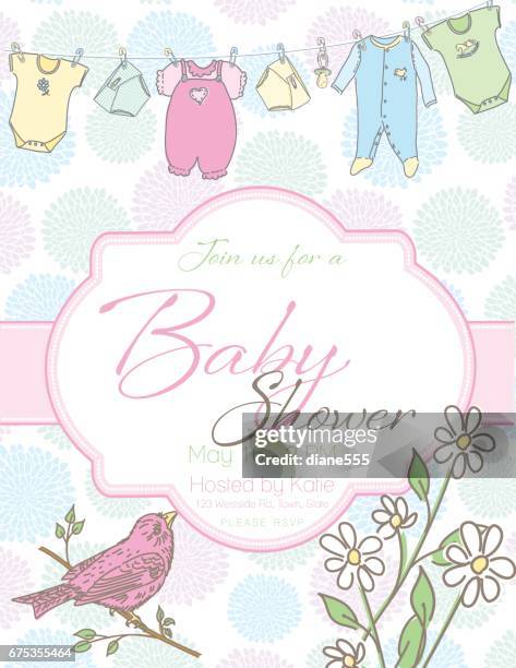 illustrazioni stock, clip art, cartoni animati e icone di tendenza di modello di invito baby shower - baby invitation shower