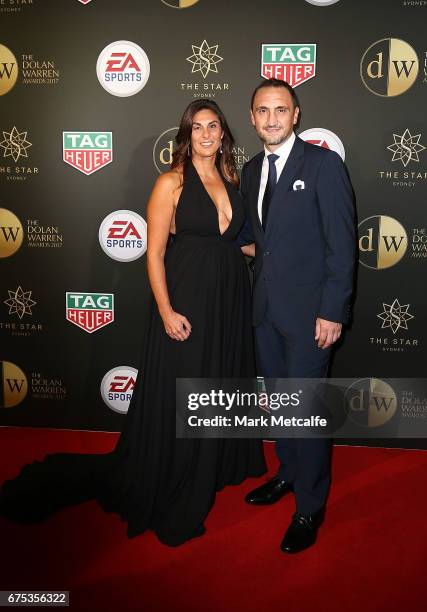 Michael Valkanis and Venita Valkanis arrive ahead of the FFA Dolan Warren Awards at The Star on May 1, 2017 in Sydney, Australia.