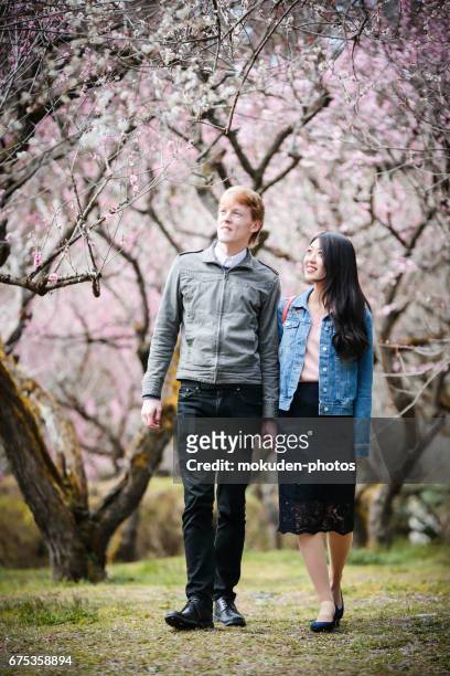 gelukkige jonge paar om te genieten van het toerisme kyoto - 豊か stockfoto's en -beelden