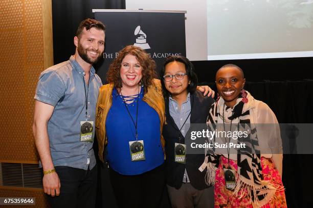 Musicians Tyler Edwards, Amber Sweeney, Tomo Nakayama and Naomi Wachira pose for a photo at the GRAMMYPro Songwriter's Summit at Museum of Pop...