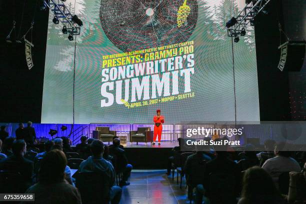 Catherine Harris-White speaks onstage at the GRAMMYPro Songwriter's Summit at Museum of Pop Culture on April 30, 2017 in Seattle, Washington.