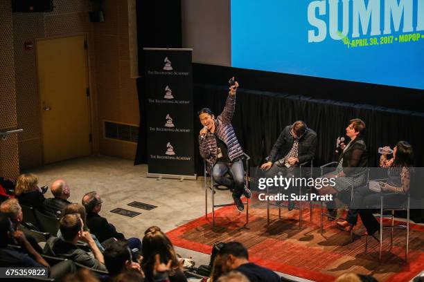 Musicians Daniel Pak, Andrew Joslyn, Sarah Shannon and Astra Elane speak at the GRAMMYPro Songwriter's Summit at Museum of Pop Culture on April 30,...