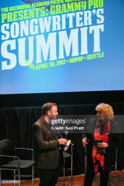 The Recording Academy PNW Chapter Exective Director Michael Compton and Chapter Board President Sue Ennis speak at the GRAMMYPro Songwriter's Summit...