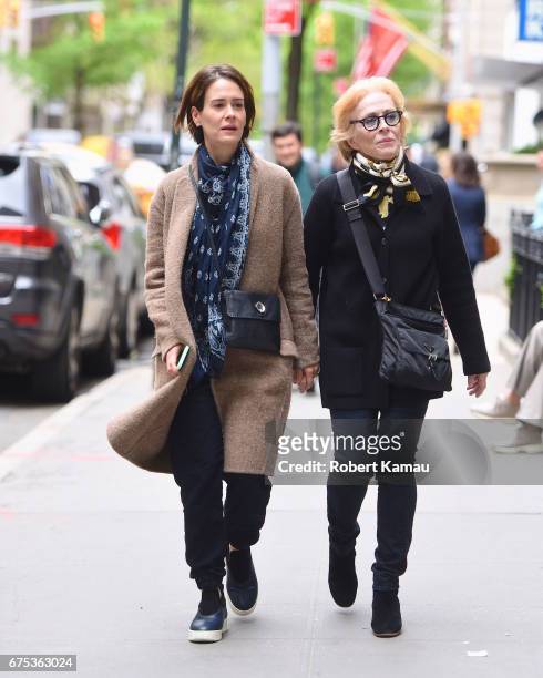 Sarah Paulson and girlfriend Holland Taylor seen out in Manhattan on April 30, 2017 in New York City.